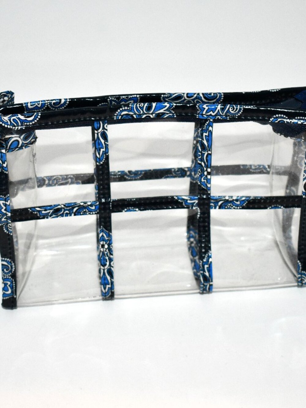 Vera Bradley Clear Cosmetic Organizer Bag Blue Paisley Travel Makeup Case Great